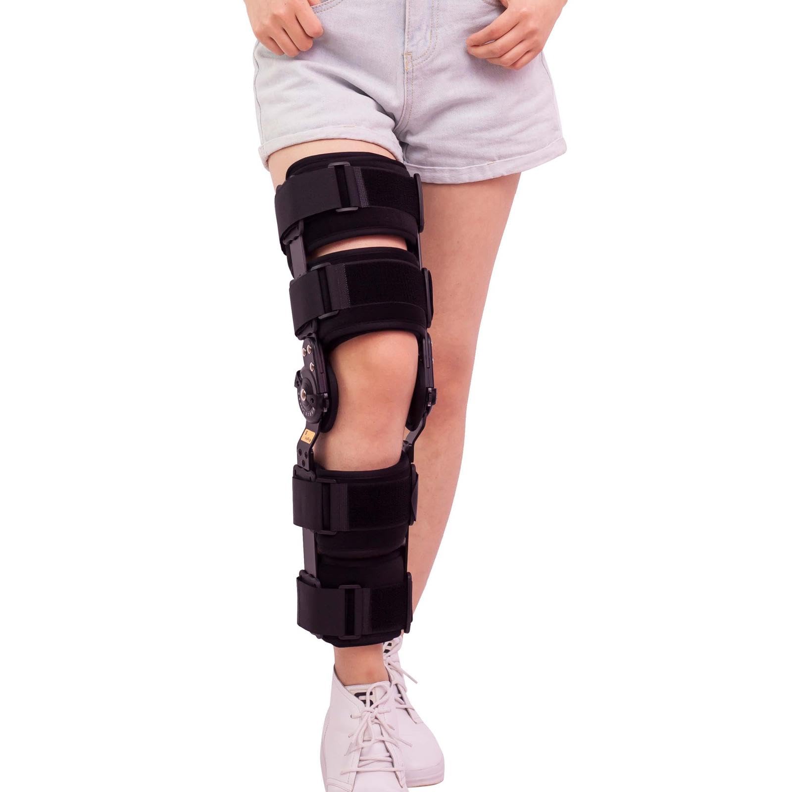 Rodillera Unisex con Bisagras Rom, Férula Para Hombres y Mujeres, Inmovilizador de Rodilla Posoperatorio Ajustable Para Desgarro de Menisco, Recuperación Cirugía, Rehabilitación,S(Below165cm)