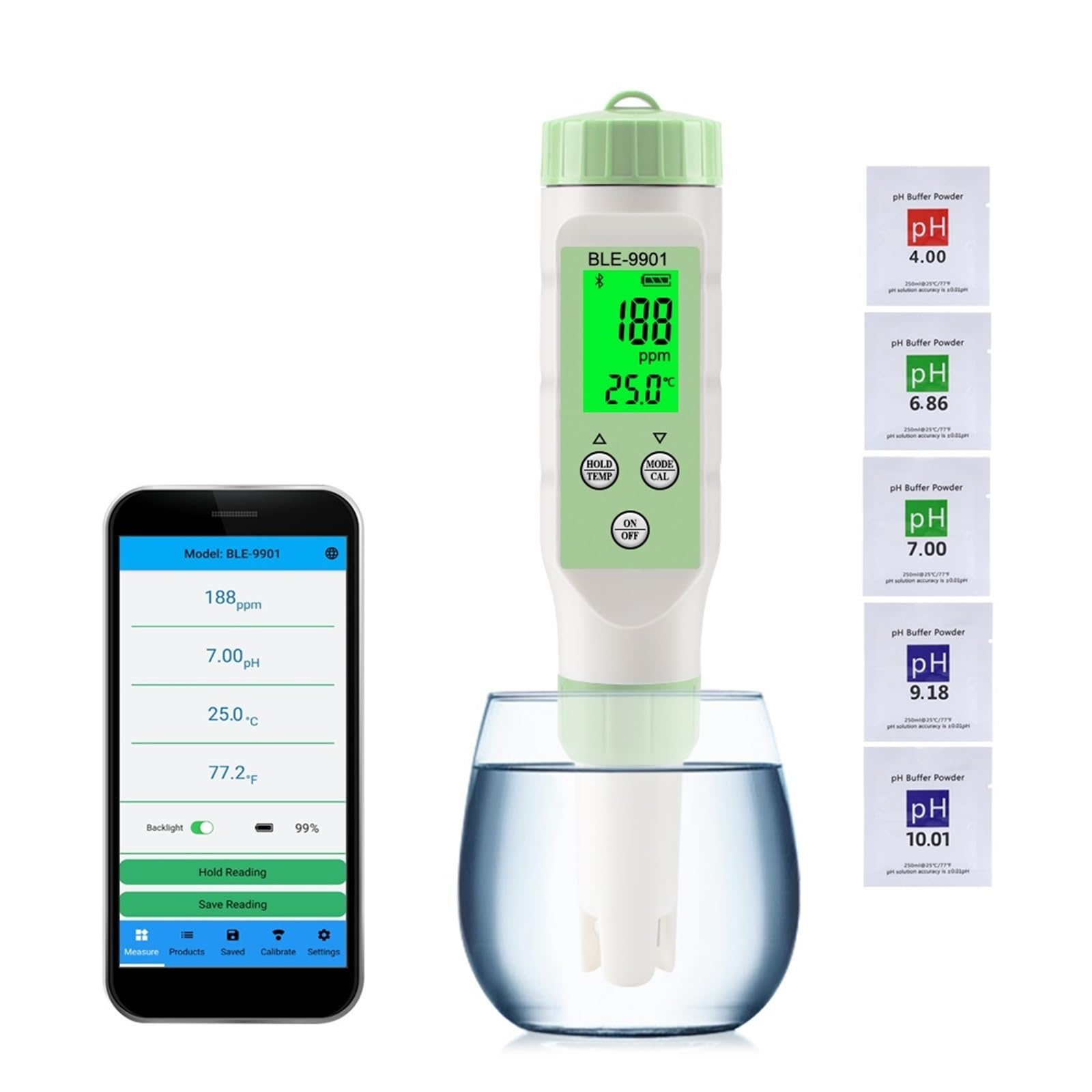 Tester miernika PH, Miernik PH PH/EC/TDS/miernik temperatury aplikacja inteligentna kontrola Tester jakości wody ATC do akwariów z wodą pitną,Woda pitna, Hydroponika, SPA, Browarnictwo