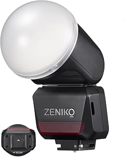 ZENIKO RF12Mミニ円形フラッシュは、シングルコンタクトホットシュー、500回のフル発光に対応、6段階の出力調整、0.1～2.5秒の高速リサイクルタイム、デュアルトリガーモード、Type-Cインターフェースを備え、球面ディフューザーが標準付属しています。富士フイルムXT5、X100、ソニーA7M4、キヤノンR8、ニコンZ30、オリンパスEP7など、様々なカメラブランドに対応しています