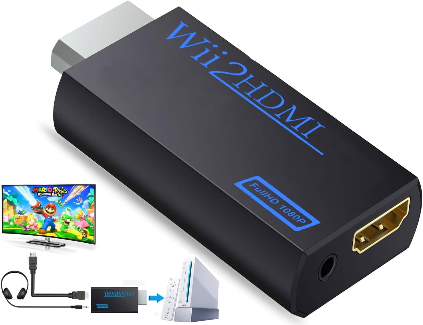 Wii to HDMI Converter, Wii to HDMI Adapter with 1080P/720P HD Output Video & 3.5mm Jack Audio Converter Adapter, Supports All Wii Display Modes, WII2HD(Black) (Black)