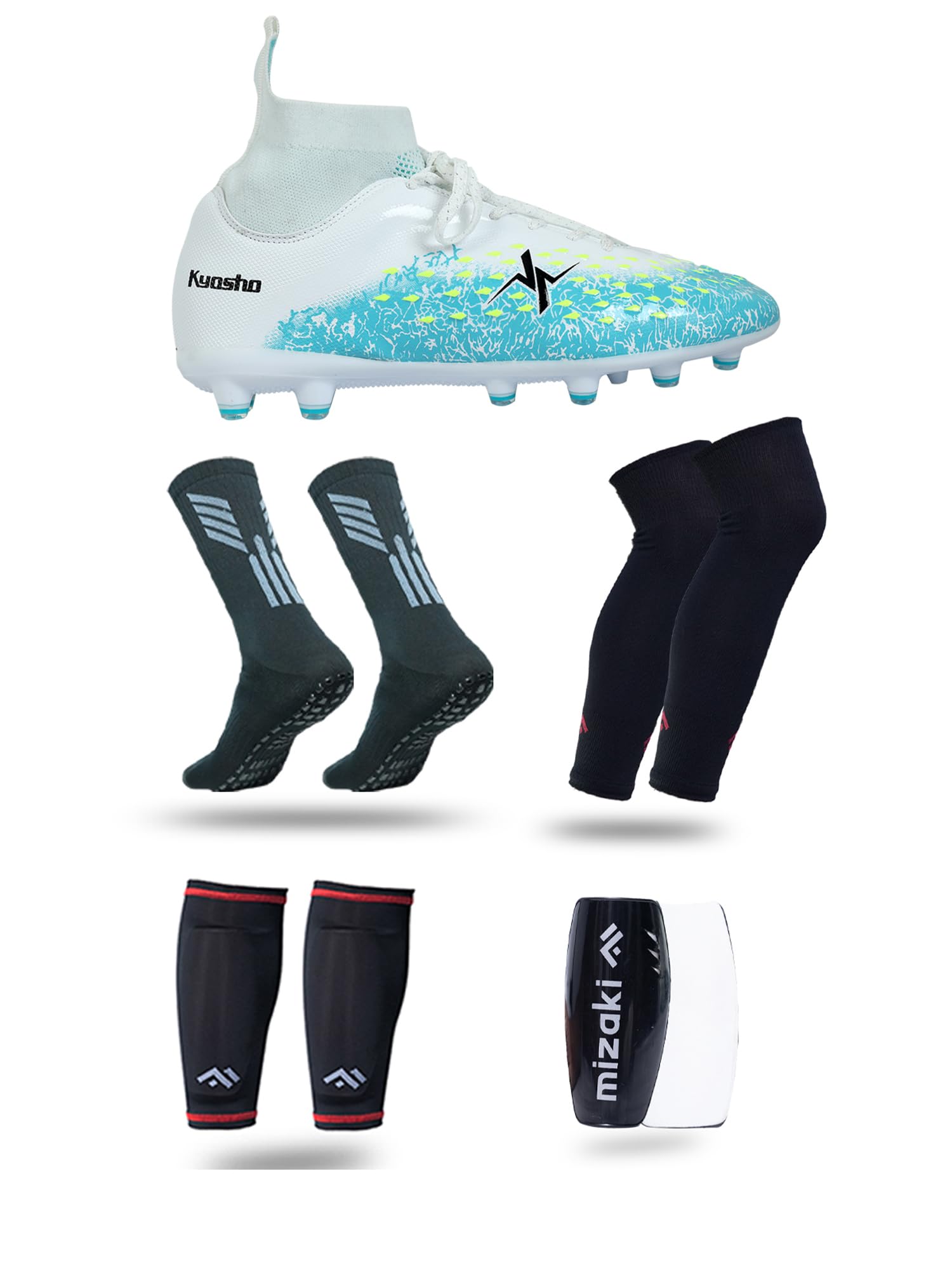 Kyosho Tornado Multi Purpose High Ankle Football Boot with Anti-Slip Football Sock, Leg Sleev, Shingurd and Shingurd Supporter Combo Pack for Men&Women, Transparent Studs and Durable (Black, 7) (B0D9NN23T2) Amazon Price History, Amazon Price Tracker