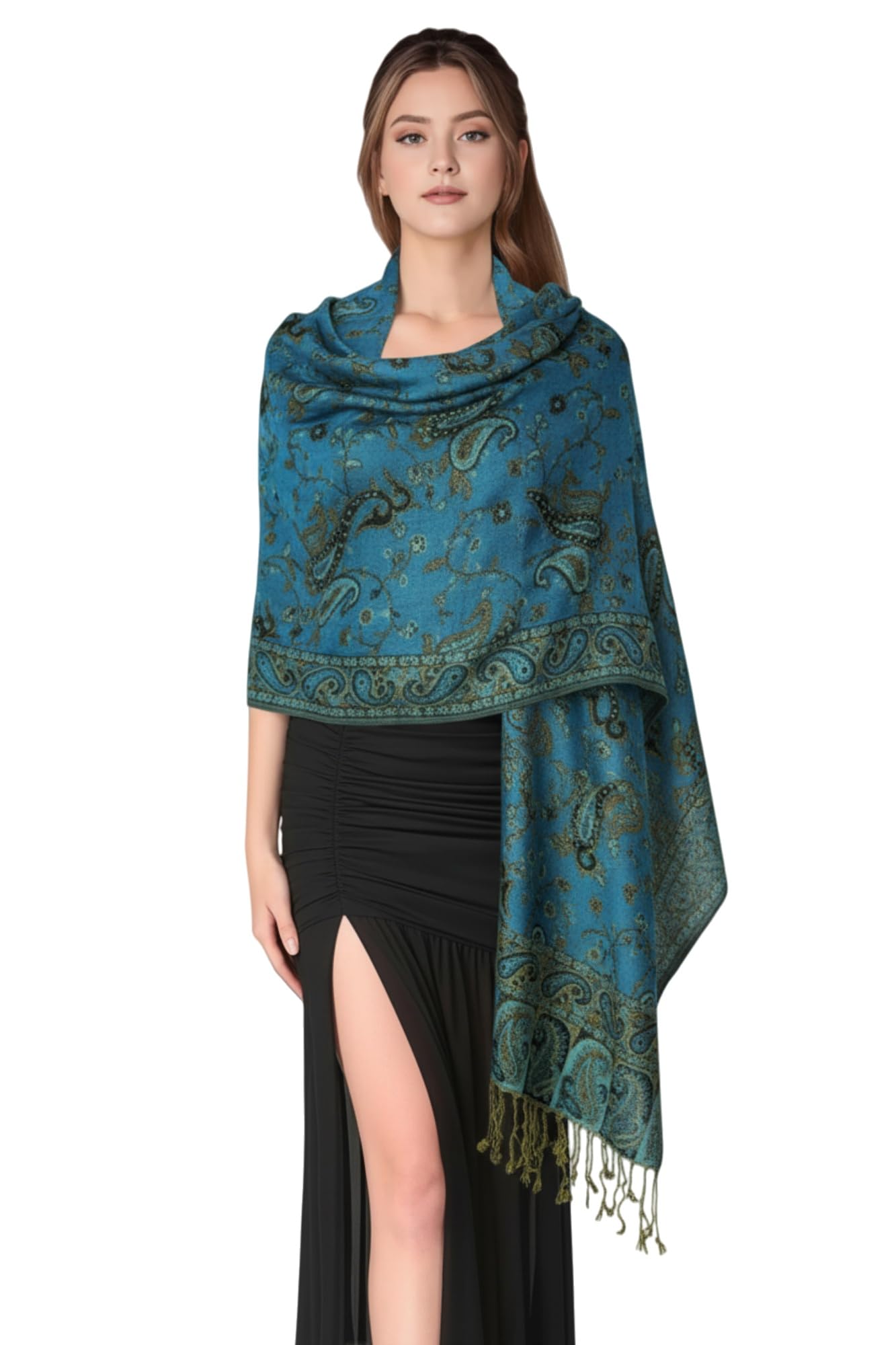 PASKMLNA Reversible Paisley Pashmina Shawl Wrap Elegant Colors