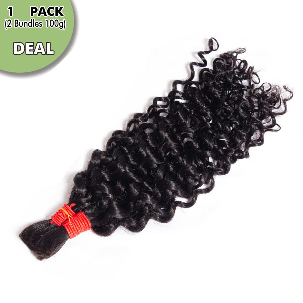 YOMIO Human Braiding Hair 20 Inch 100g (1Pack-2Bundles) Water Wave Human Hair Bulk for Braiding No Weft Bundle Virgin Curly Human Hair Bulk for Boho Braids Wet and Wavy Natural Black Color