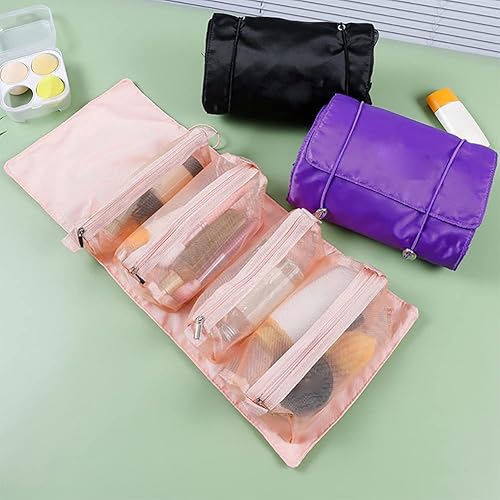 Miniatura 4 de Neceser de viaje colgante con bolsillo desmontable, 4 en 1, organizador de almacenamiento de maquillaje enrollable, bolsa de aseo portátil plegable,