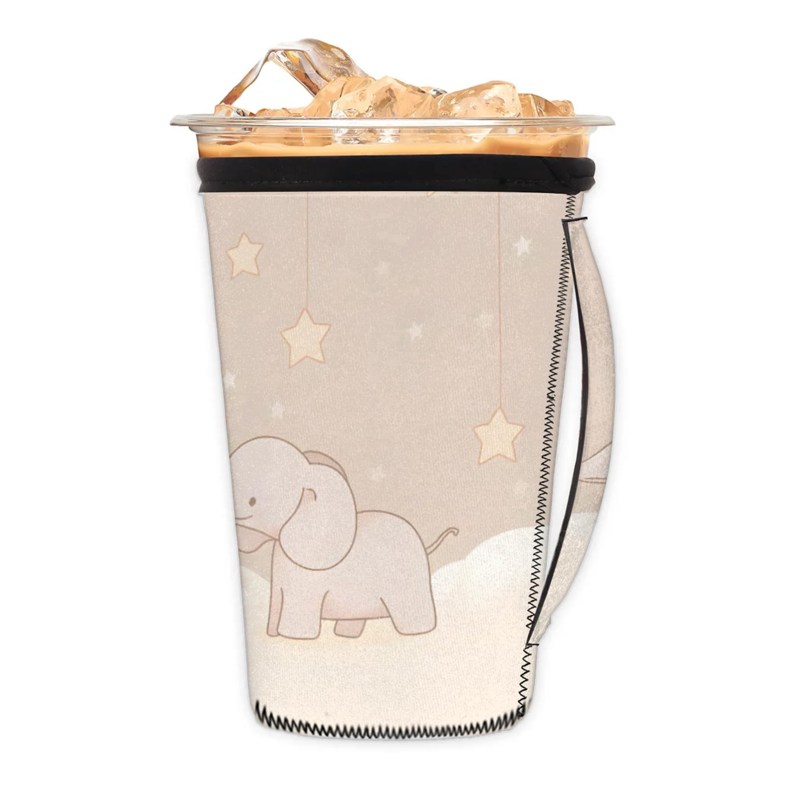 Stars Elephants Reusable Neoprene Coffee Sleeve with Handle Insulated Iced Coffee Cup Holder Reduces Condensation Fits 24-28 oz Cups M