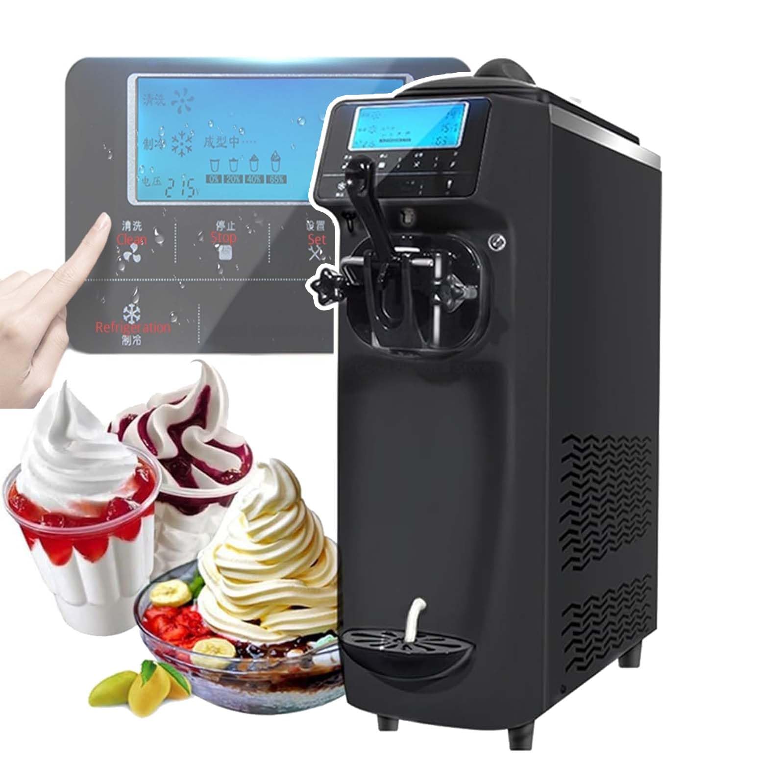 Machine à glace à l'italienne professionnelle 1150 W - avec écran tactile, 14-16 L/h (5-8 pièces/temps), réglage de la consistance (glace molle/dure), alerte de niveau bas,A