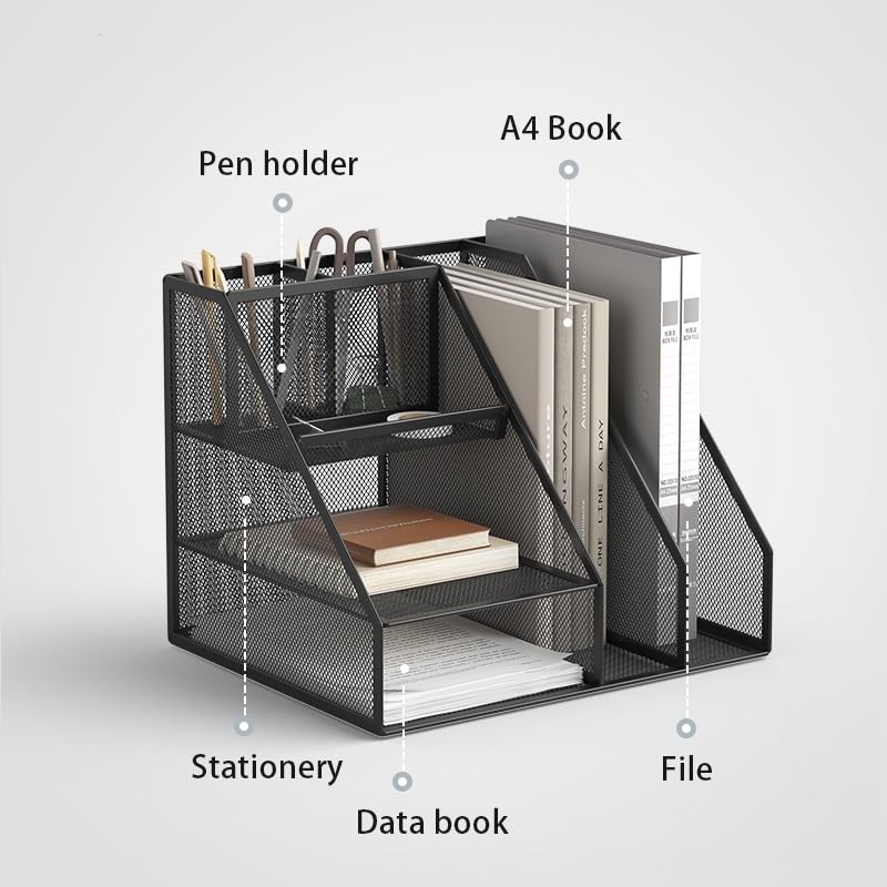 Portadocumenti Da Scrivania Organizer da scrivania con portadocumenti, organizer vassoi for lettere a 3 livelli, accessori in rete e spazio di lavoro Organizer Scrivania(White)