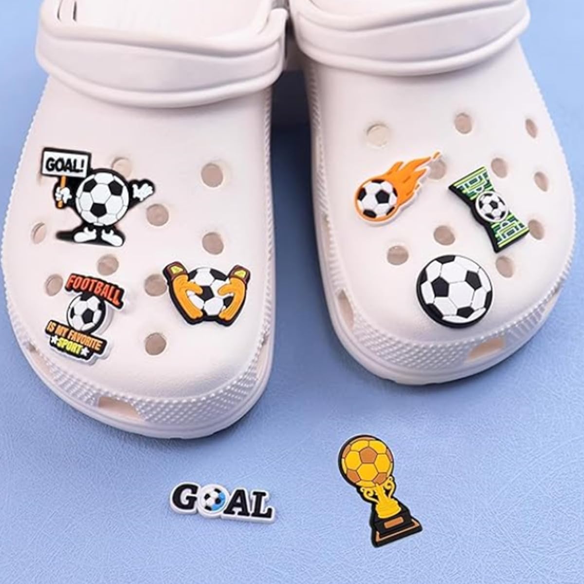 Dijes para zapatos 18 piezas, decoraciones para sandalias zueco, fútbol, pulseras, bricolaje