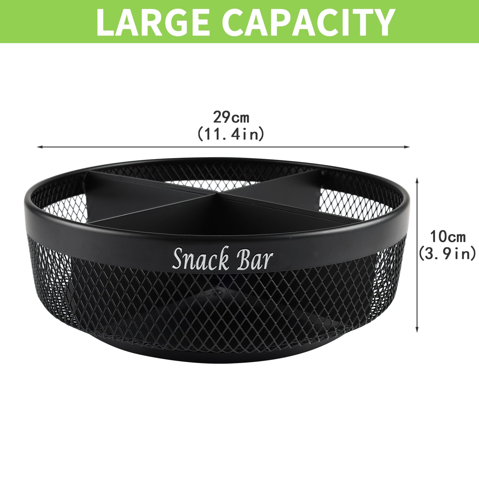 Organizador de aperitivos para encimera, organizador de metal con divisor, bandeja giratoria de 4 compartimentos para almacenamiento de aperitivos, bandeja giratoria de aperitivos Lazy Susan 7