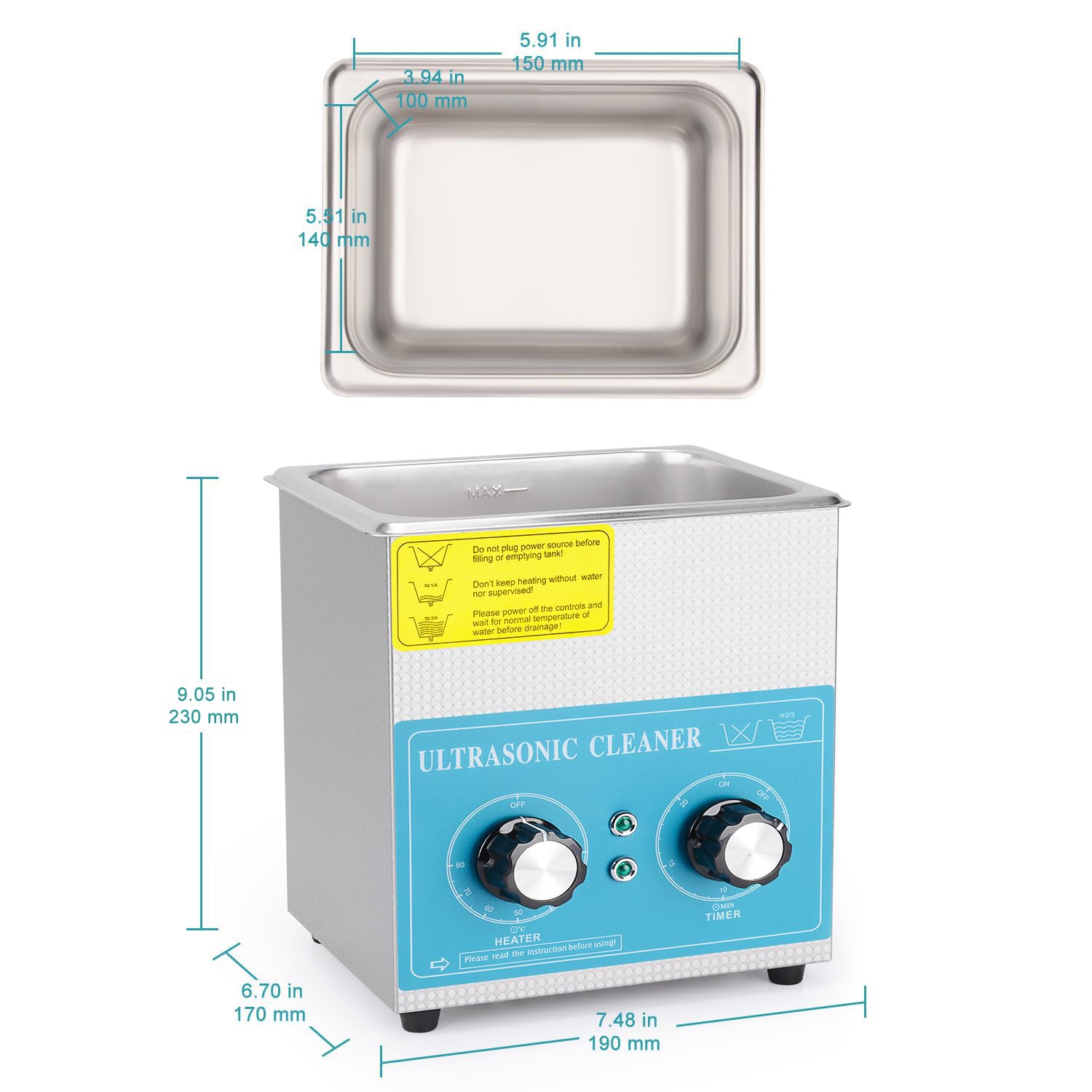 stonylab Pulitori a Ultrasuoni da Laboratorio, Pulitore ad Ultrasuoni in Acciaio Inossidabile 304 con Pannello di Controllo Meccanico di Riscaldamento e Timer per Laboratorio 40kHz 220V, 2L