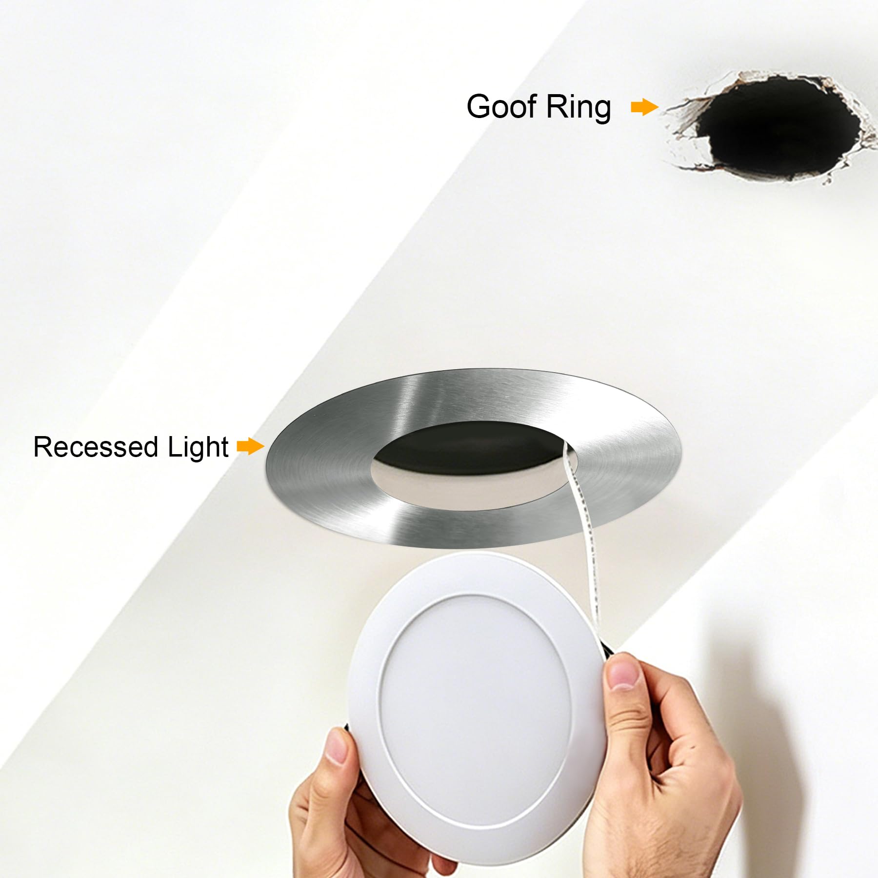 1-Pack Ceiling Medallion for 5" & 6" Recessed Can Lights – Stainless Steel Cover to Hide Oversized Holes, Works with Chandeliers & Flush Mounts, Brushed Nickel — Amazon image 4