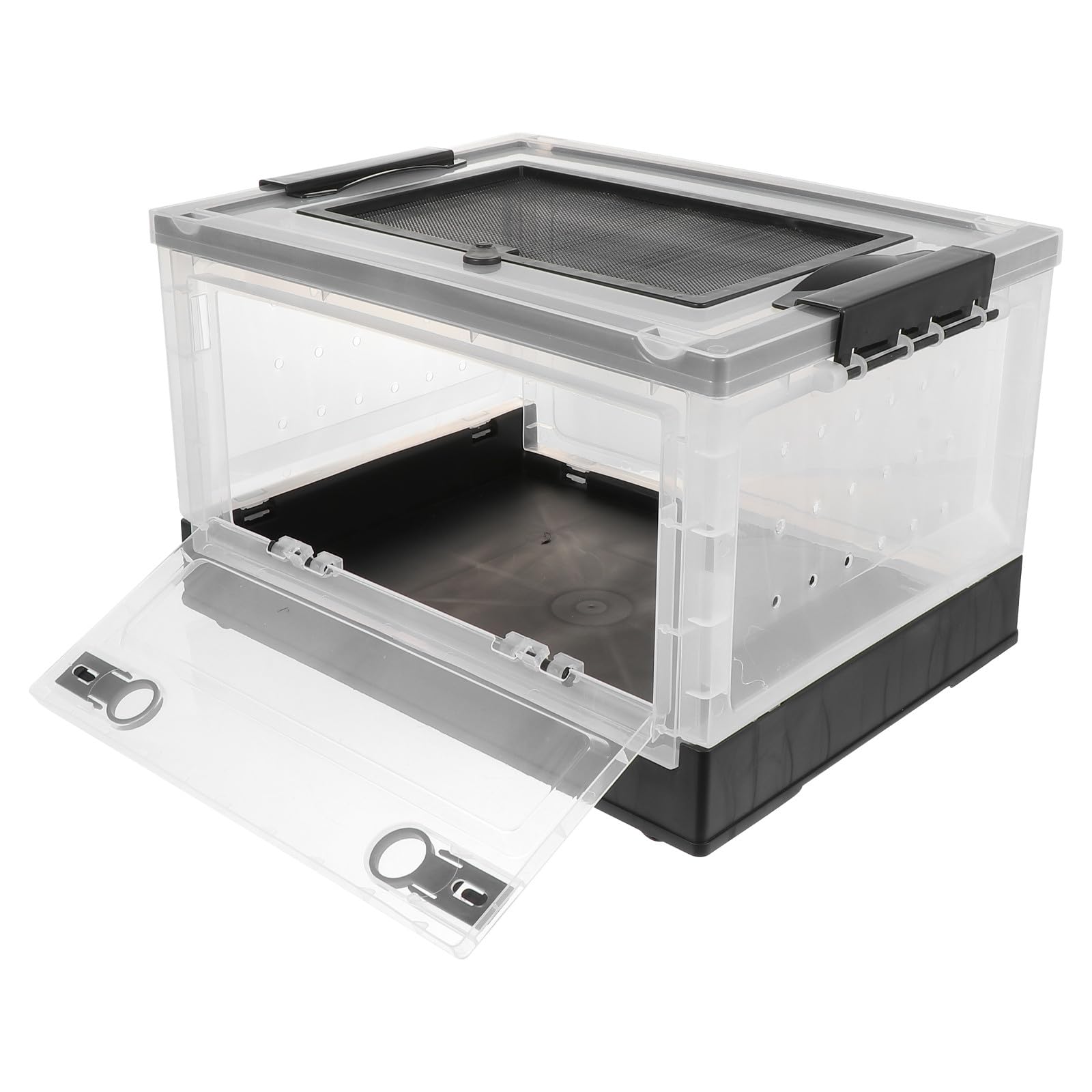 Caja de Cría para Hámster y Erizos de Plástico Negro, Diseño Plegable Múltiples Orificios de Ventilación, Fácil de Almacenar y Abrir por Delante y Arriba