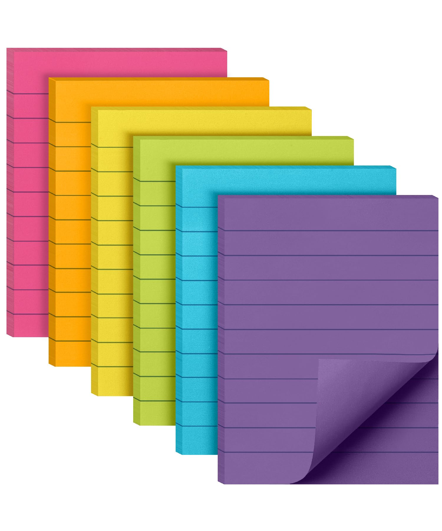 Mr. Pen Lined Sticky Notes - 3x4, 6 Pads, 60 Sheets/Pad, Vibrant Colors