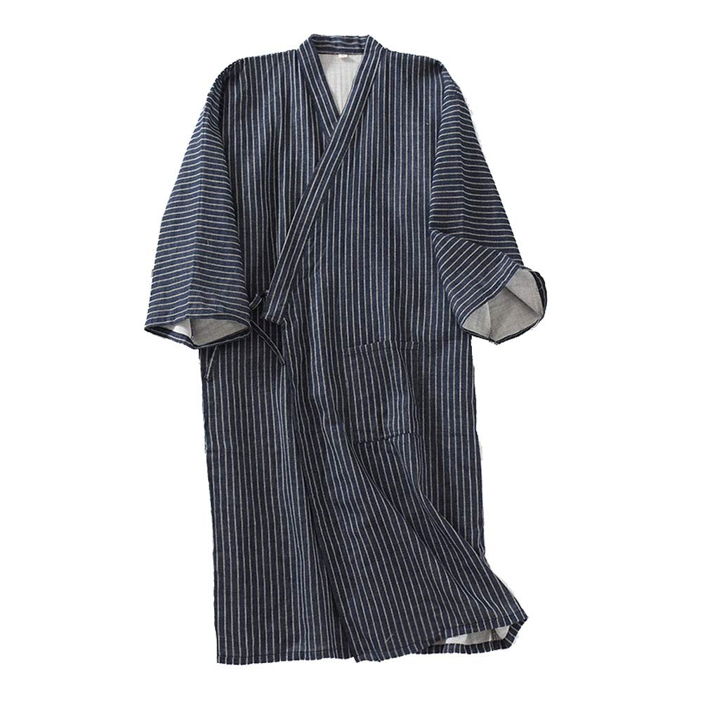 Men's Color15 Un-Brand Japanese Kimono Double Gauze Cotton Robe Plus Size Zen Clothing Taoist Clothing (Size L, B1)