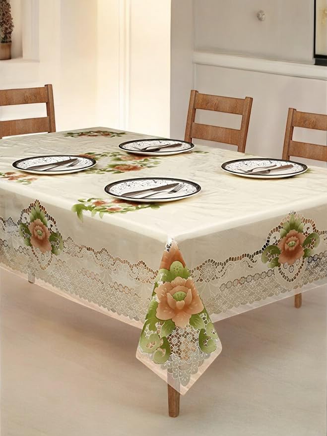 CASA-NEST PVC Designer PVC Translucent Floral Table Cover, 4-6 Seater 54X78 in Dining Table Cover-Cream,Pack of 1 Pcs, Printed002, Rectangular (B0B3TR4YFF) Amazon Price History, Amazon Price Tracker