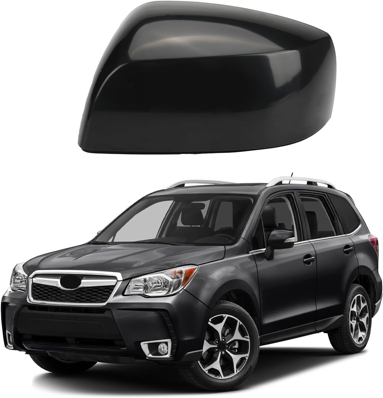 Left Driver Side Car Mirror Cap Cover Compatible with Subaru Forester 2014 2015 2016 2017 without Side Assistent Hole, OEM 91059FJ010, Black