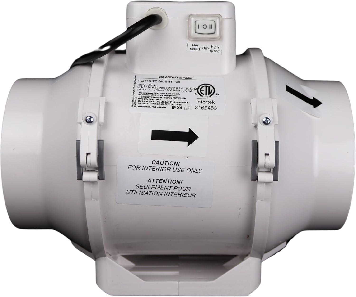 VENTS-US - TT Silent 125 - Mixed Flow Ventilation Inline Duct Fan for High Static Pressure Duct Applications, up to 200 CFM – Booster Ventilation Fan for 5 Inch Duct