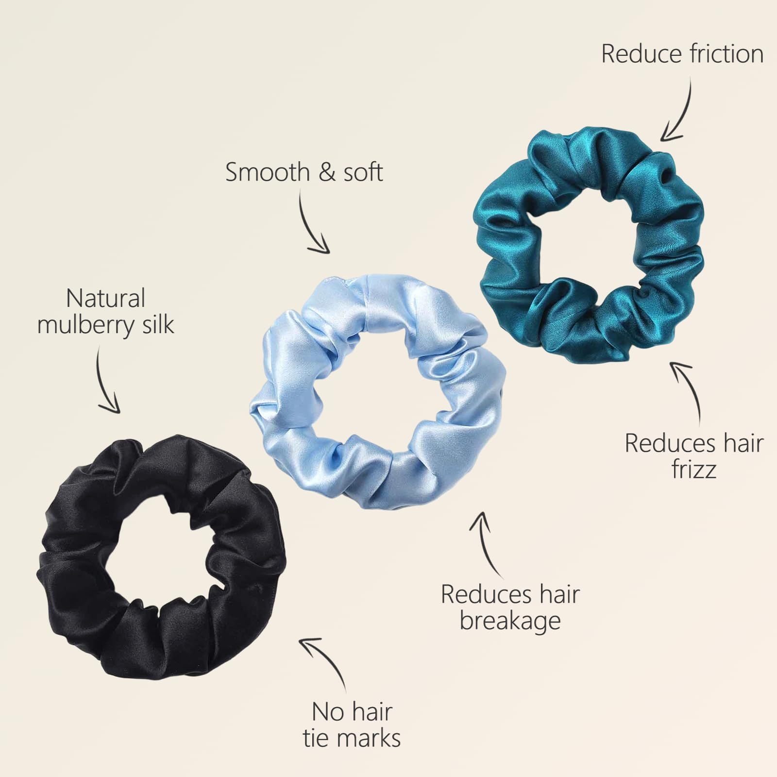 19 Momme Mulberry Silk Hair Scrunchies, Gentle Elastic Ponytail Holders, 3 Pack LILYSILK 100% Mulberry Silk Hair Scrunchies for Frizz  main image 2