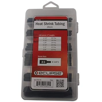 ECLIPSE 902-355 Heat Shrink Tubing, Black, Precut, 160 pcs, 4"" long", multi