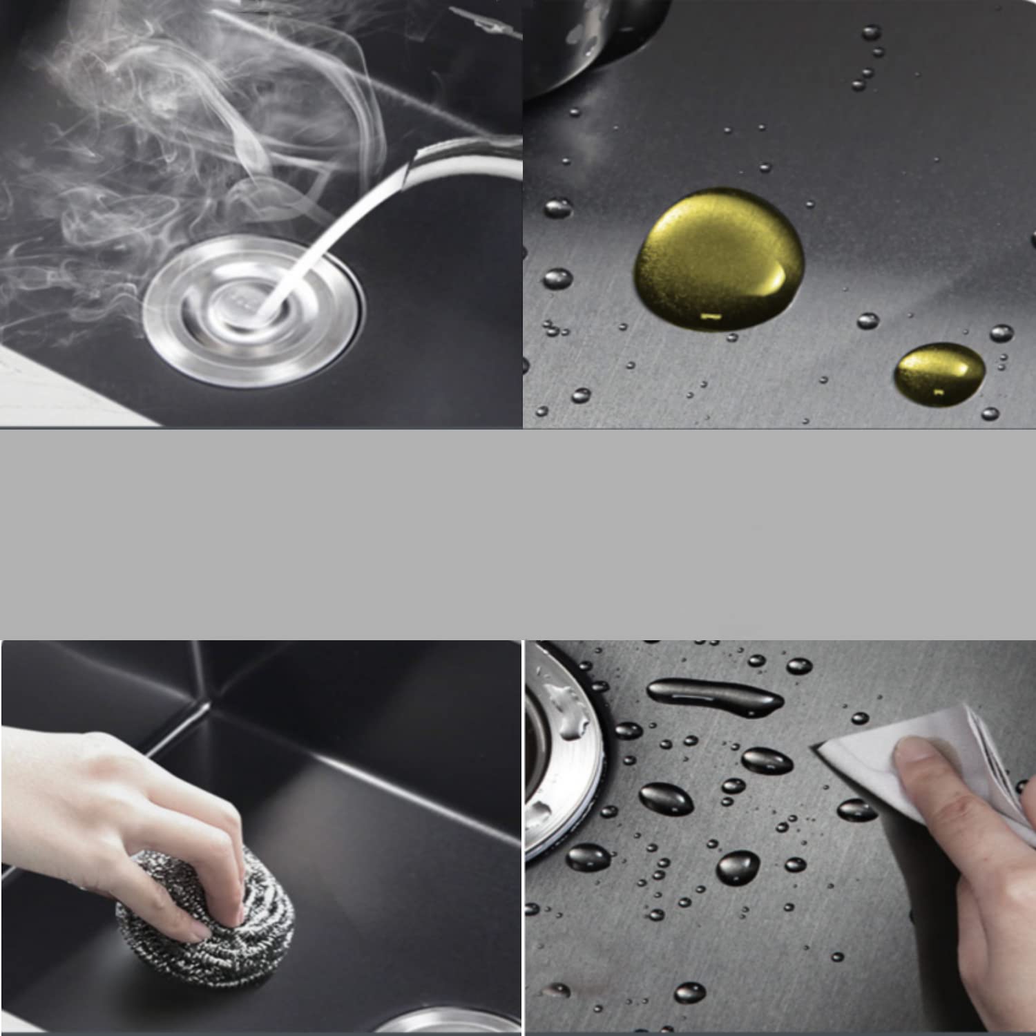 Evier de Cuisine en Acier Inoxydable Évier Double Bac avec 2 Trous de Montage Evier de Cuisine Kit, 78 * 43 * 20 cm (Noir)