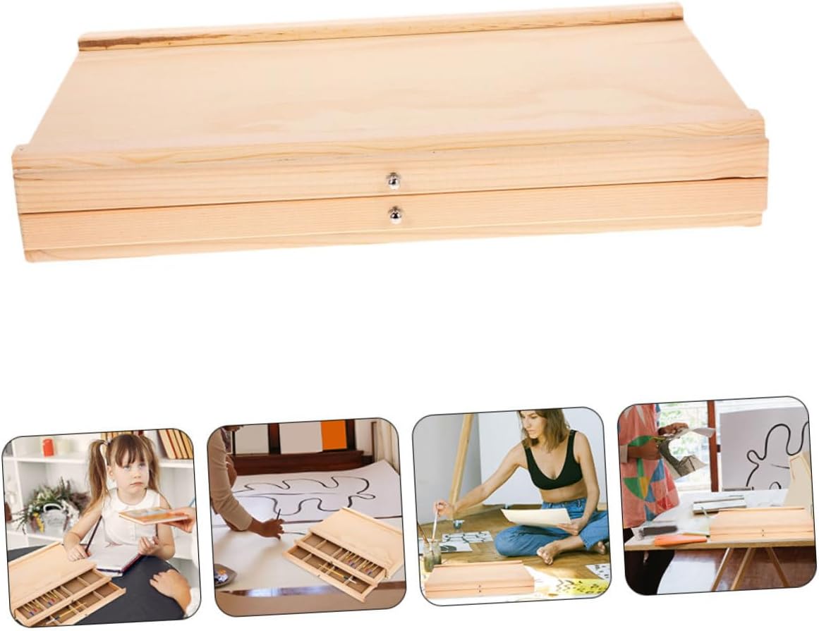SEWACC Wooden Artist Storage Box Portable Art Supply Organizer for Paints Pencils Markers with Ample Space for Outdoor Sketching and Drawing Tools