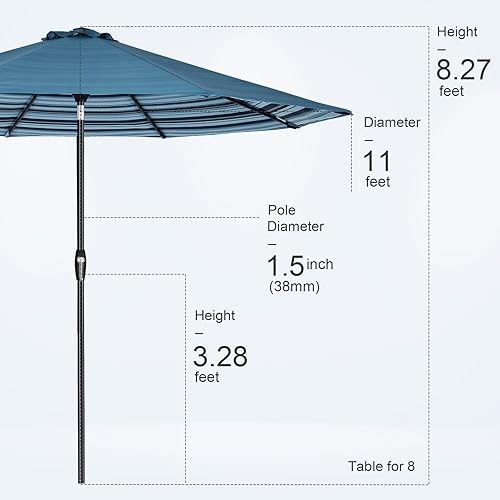 Miniatura 7 de Tempera Sombrilla de mesa de patio de 11 pies con inclinación automática y manivela, sombrilla grande con poste resistente y toldo resistente a la