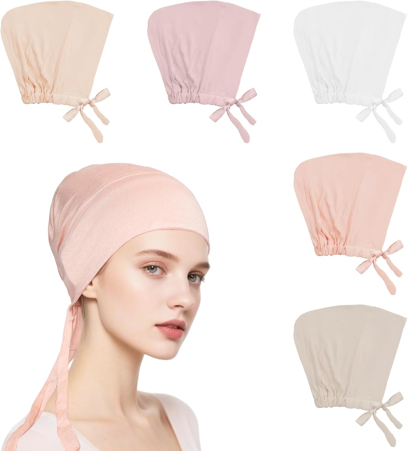 5Pcs Islamic Muslim Under Hijab Cap Inner UnderScarf for women Inner Under Scarf Hat Hijab Cap with Tie Back Closure