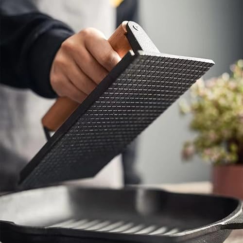 Miniatura 8 de Prensa de parrilla de hierro fundido, prensa de hamburguesa resistente con mango de madera, 8.26 x 4.25 pulgadas, prensa para sándwich, prensa de