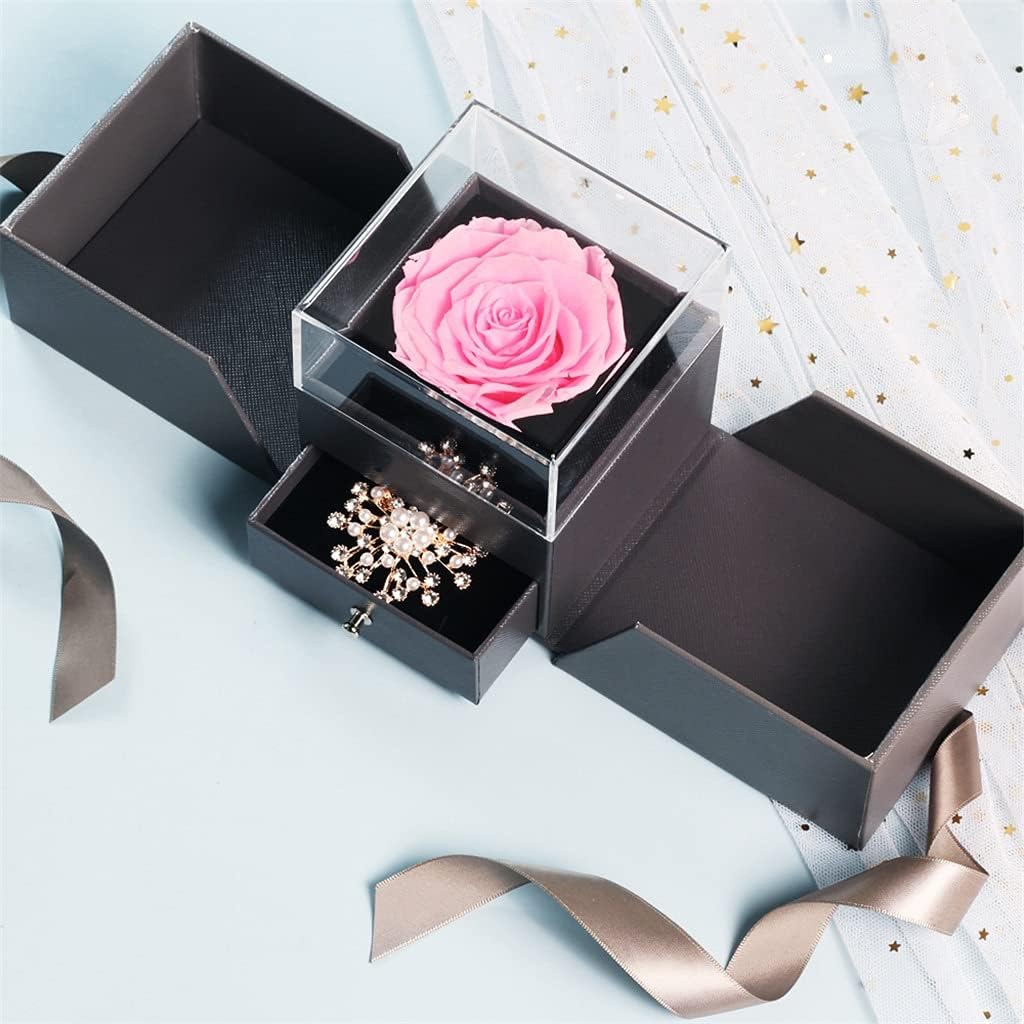 Unfade Rose Jewelry Box Preserved Eternal Rose Decor Red Put Ring Valentines Day Gift Birthday Gifts for Women (Color : B) (D)