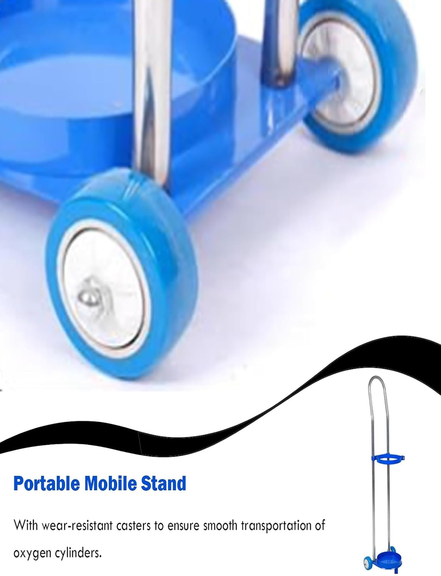 Carrello portatile per serbatoio di ossigeno con ruote, carrello per bombola di gas medica in acciaio inossidabile resistente per ospedale, clinica, uso domestico, altezza 80 cm