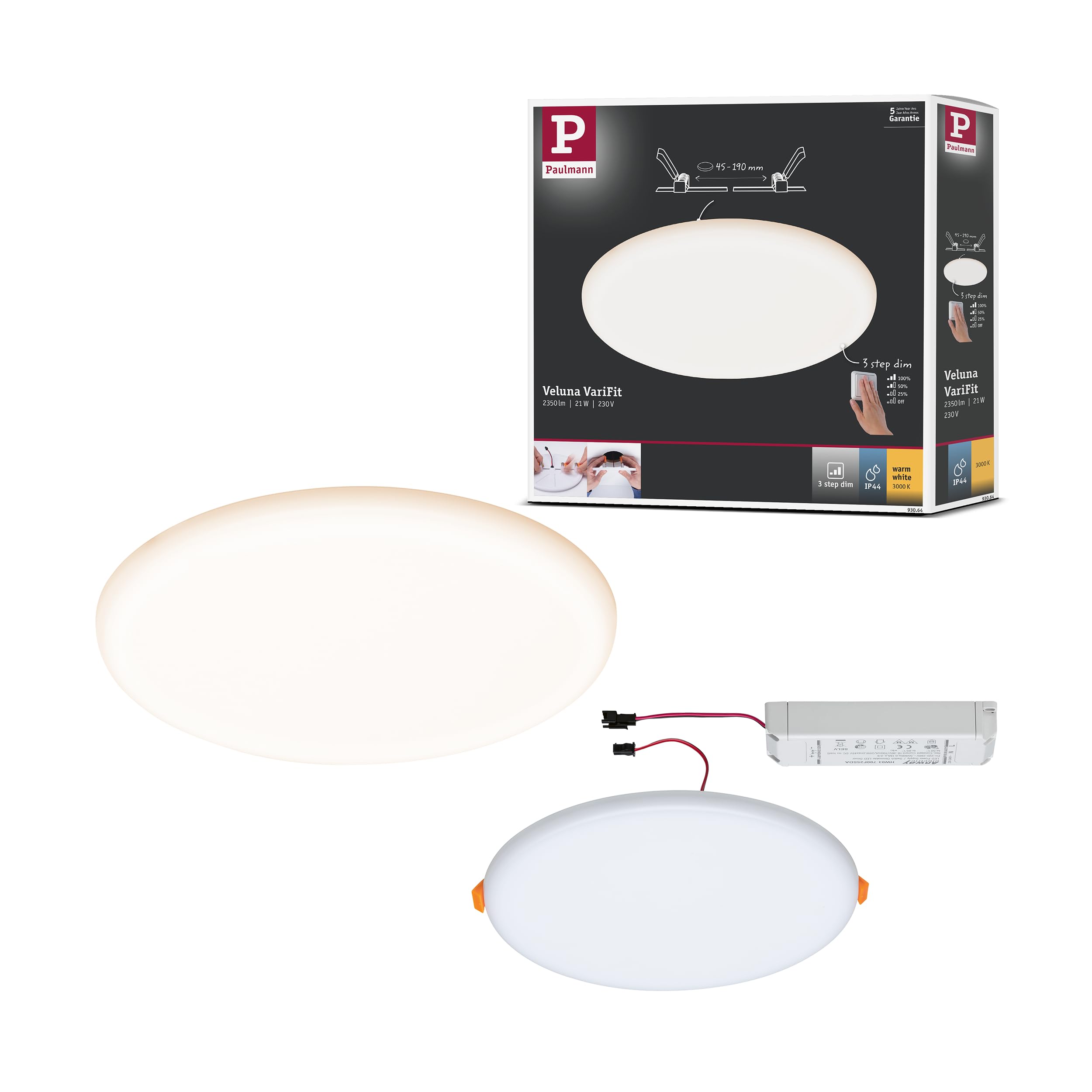 Paulmann 93064 Veluna LED Recessed Light 21W Frameless Satin Dimmer