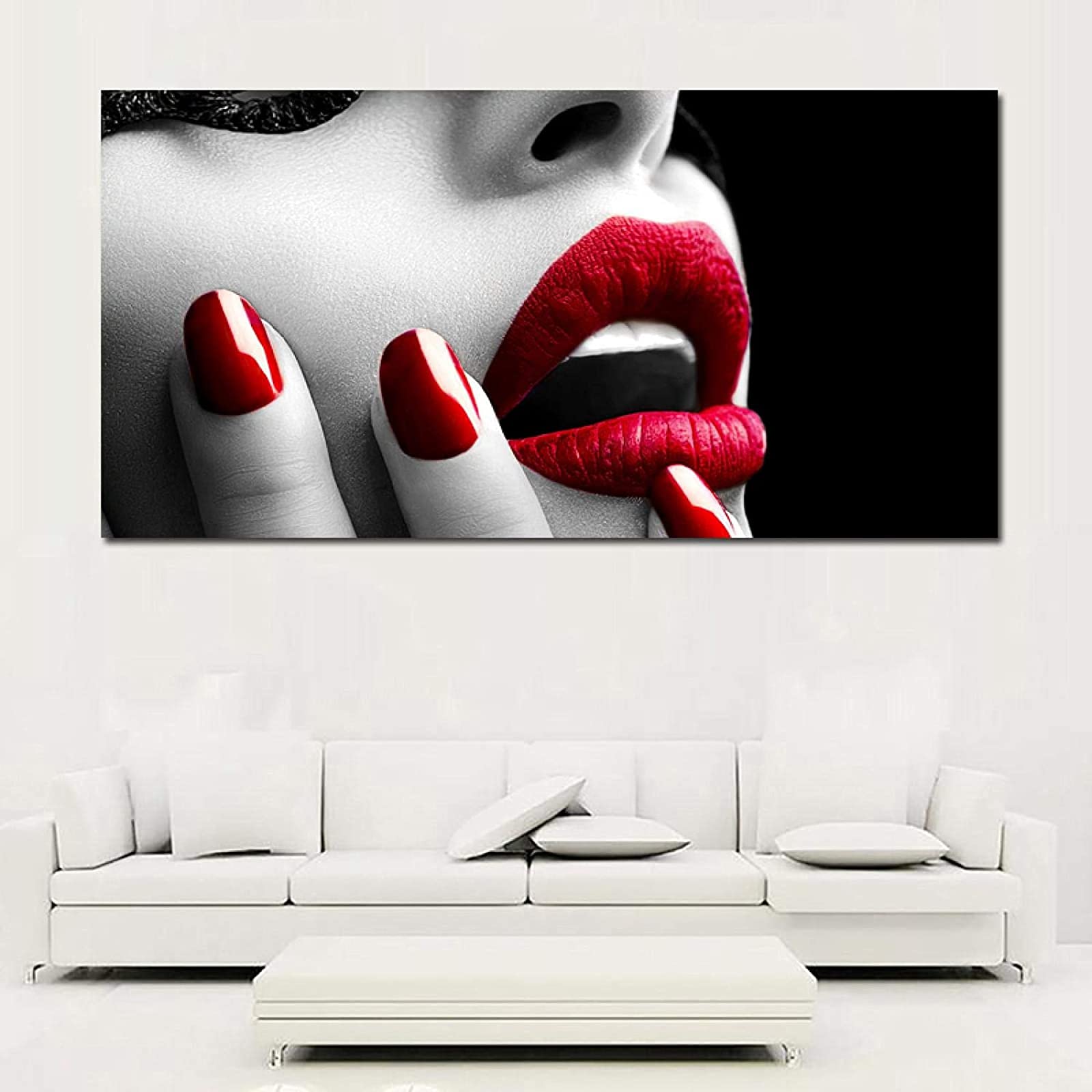 Toile peinture lèvres rouges moderne tableau décoration murale salon affiche aesthetic art