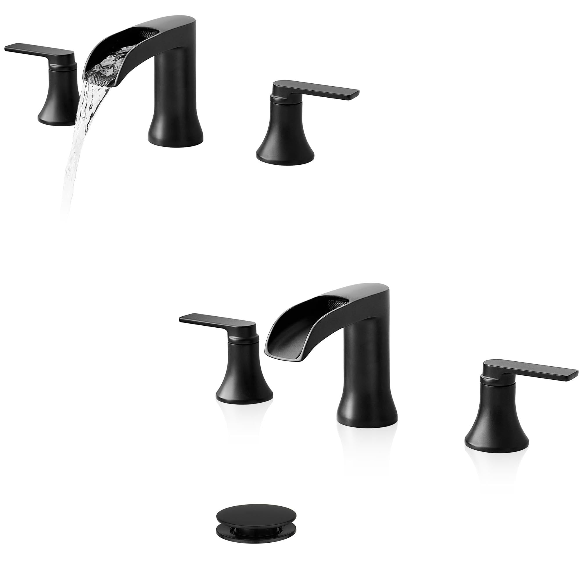 Hcfyauis Women's Black Bathtub Faucet And Bathroom Sink Faucet, Brass 4-16 Inch 3 Hole Widespread Waterfall Faucet Set 2 Handle With Drain