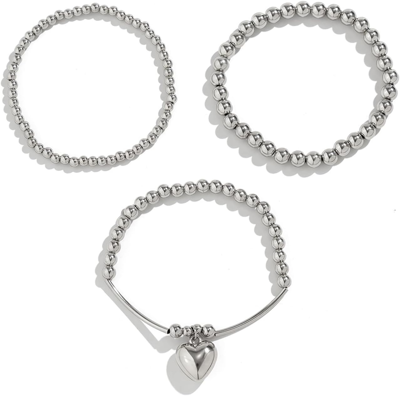 14K Gold Plated Beaded Bracelets Letter Stretch Dainty Stackable Bracelet for Women - Image 5