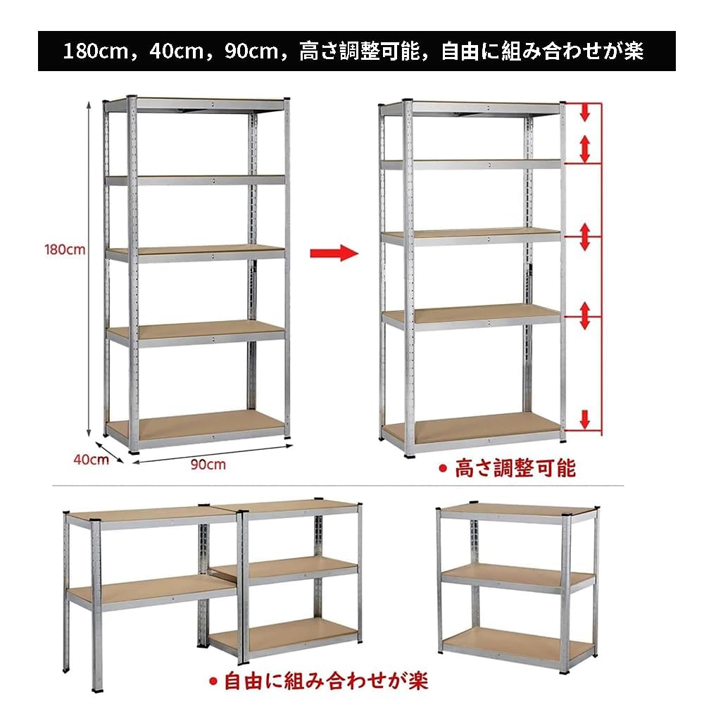 Amazon.co.jp: KIZAI スチールラック 5段 幅90cm/60cm 奥行40cm 高さ