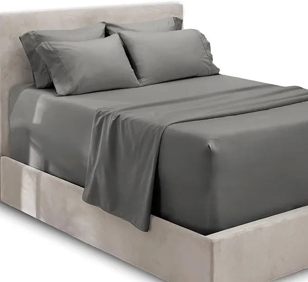 Hearth & Harbor Extra Deep Pocket King Size Sheets Sets - Fits Mattress 18-24 Inches Deep - Extra Deep Pocket Sheets - 6 Piece King Size - Grey