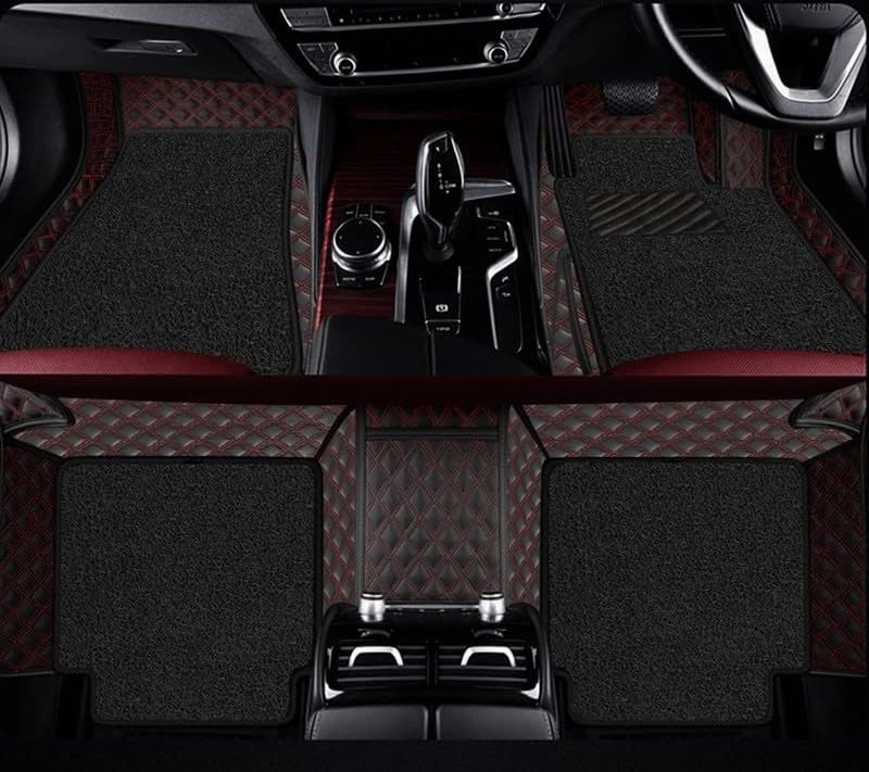 Image of NCEHEAL 7D Compatible with MG ZS Custom Fitted Faux Leather 7D Antiskid Car Floor Mats - Black with Red Thread