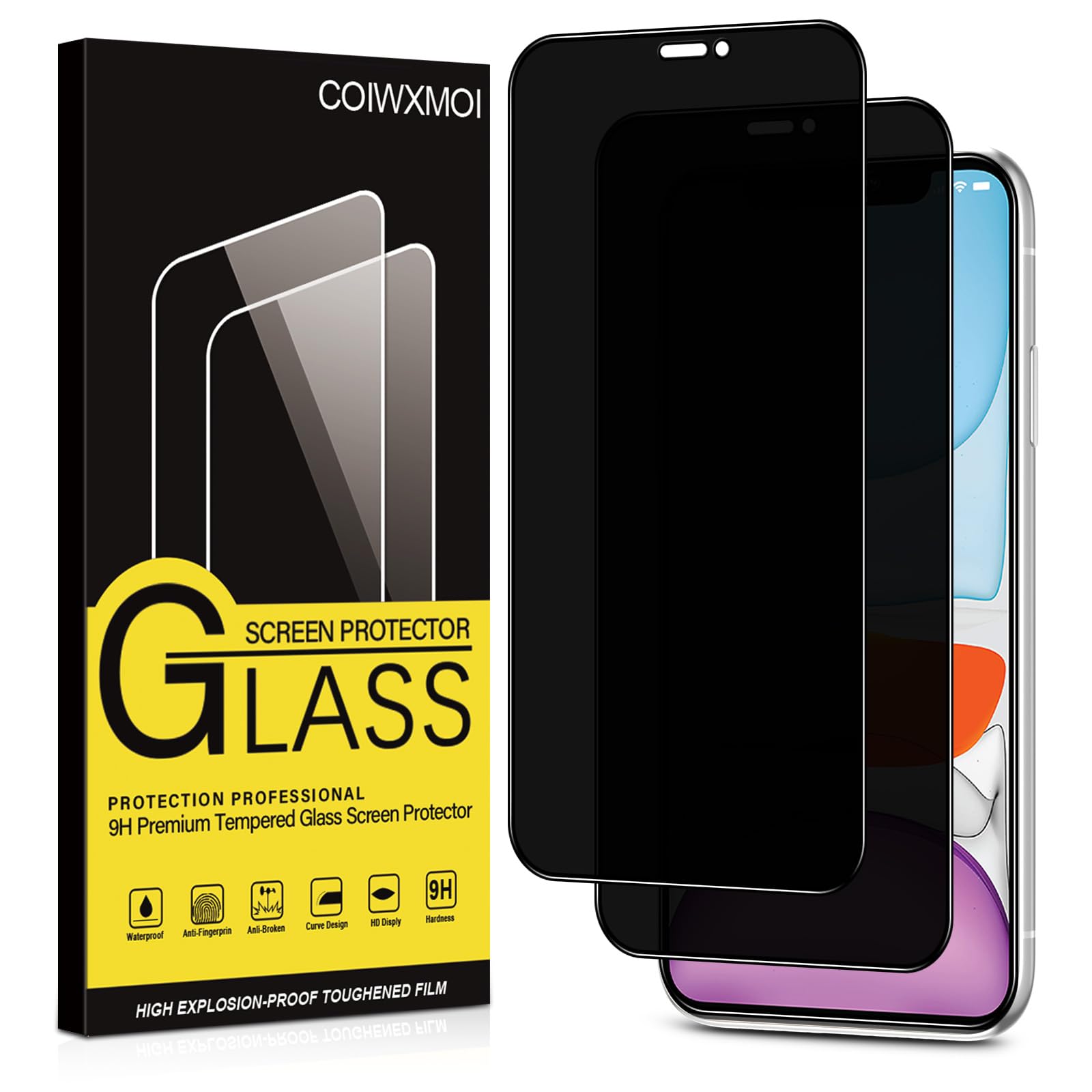 Coiwxmoi Protector Pantalla Privacidad para iPhone 11/XR Cristal Vidrio Templado Antiespia 9H Dureza Anti-Arañazos Antihuellas Anti Espía Protectora Película Sin Burbujas Privacy Screen,2 Piezas
