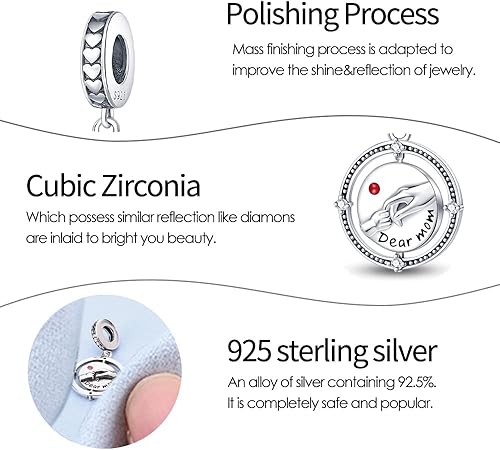 Miniatura 4 de Pandach Abalorios de plata de ley 925 con cuentas de madre para mujer, pulsera y collar, pulsera para el día de la madre, regalos para mamá y amigos