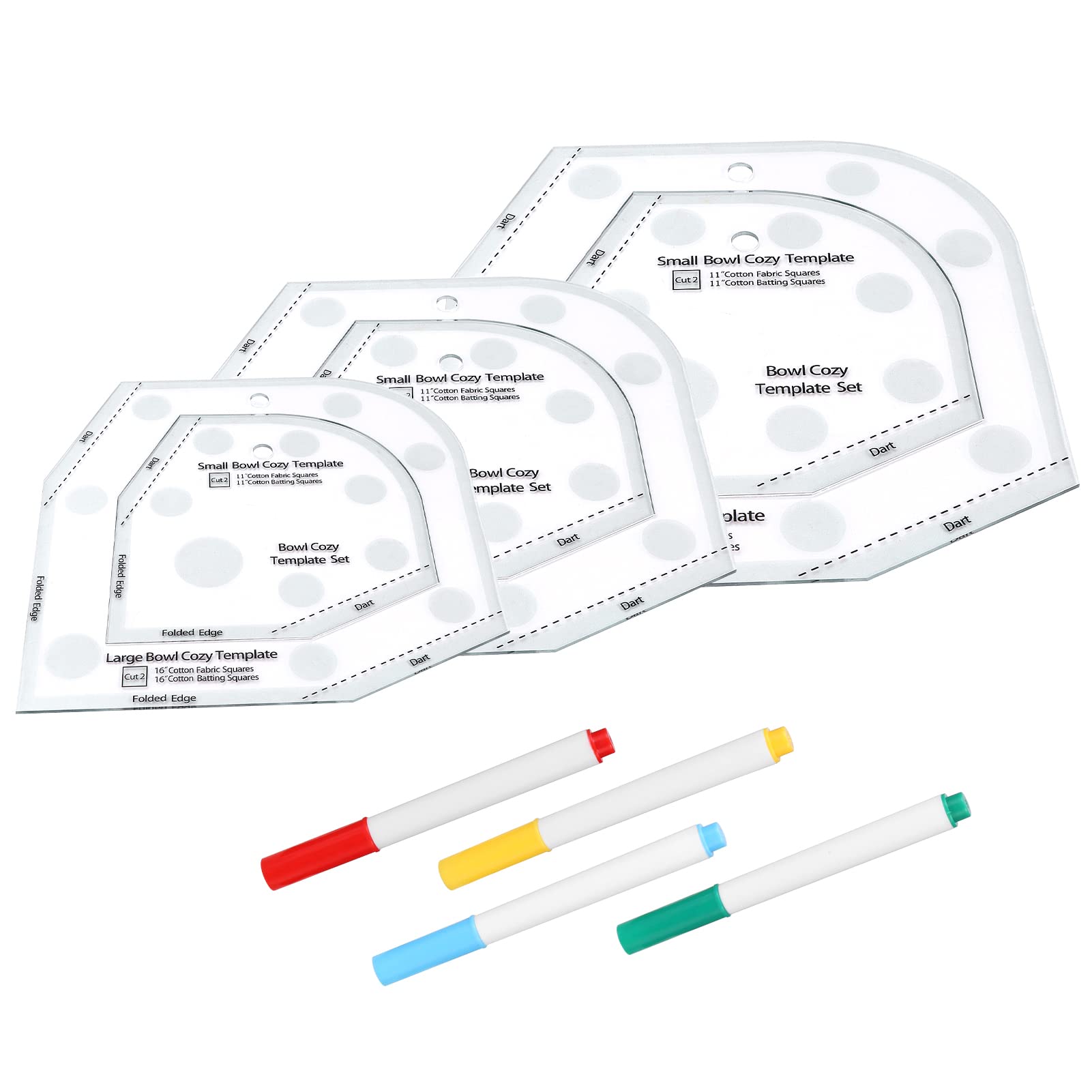 Bowl Cozy Pattern Template, 3 Pieces Bowl Cozy Template Set for Sewing, Acrylic Bowl Wrap Template, Microwave Bowl Holder Template Set with 4 Water Soluble Marker (Size:3 Pieces)