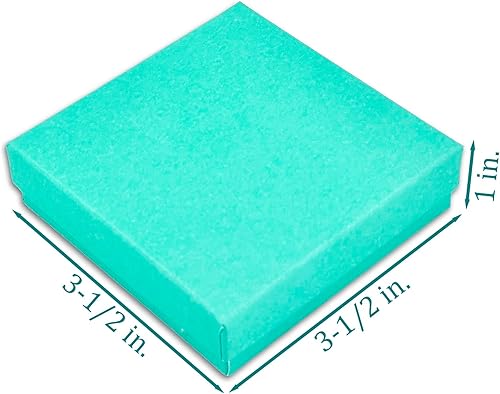 Miniatura 2 de TheDisplayGuys - Paquete de 100 cajas de cartón rellenas de algodón #33 para joyería, color verde azulado (3.5 x 3.5 x 1.0 pulgadas), para envío o
