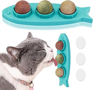 RongYiCare Catnip Balls Toys for Cats 3 Pcs, Silvervine Balls, Teeth Cleaning Dental Cat nip Balls Treats for Cats Wall, Cat Toys for Indoor Cats, Safe Healthy Edible Cats Lick Toys (Blue)