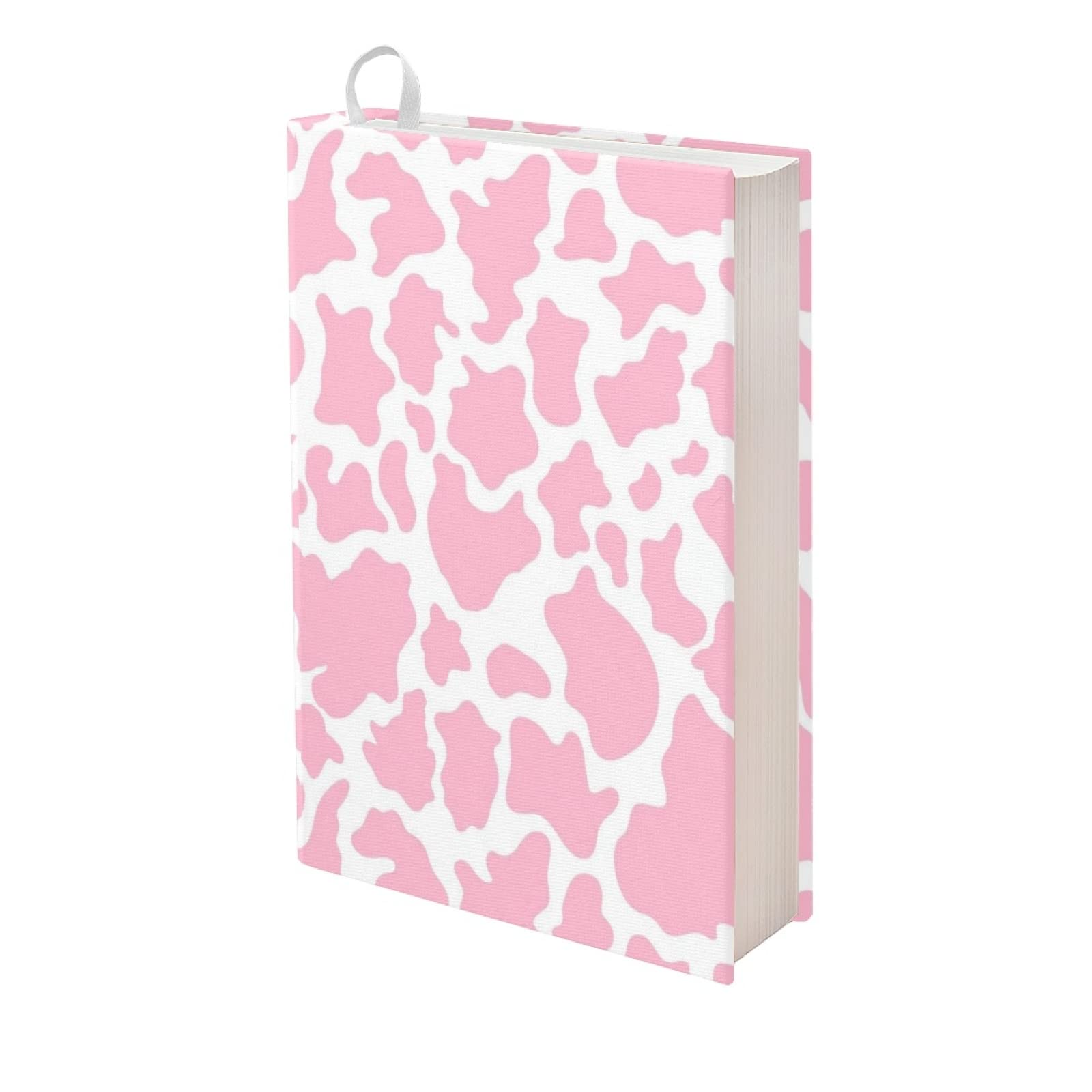 DreaweetPink Cow Print Book Sleeve Girly Book Cover Protectors with Bookmark Strap, Washable Fabric Novel for Adult Books Cover for Paperback up to 9x11 inch