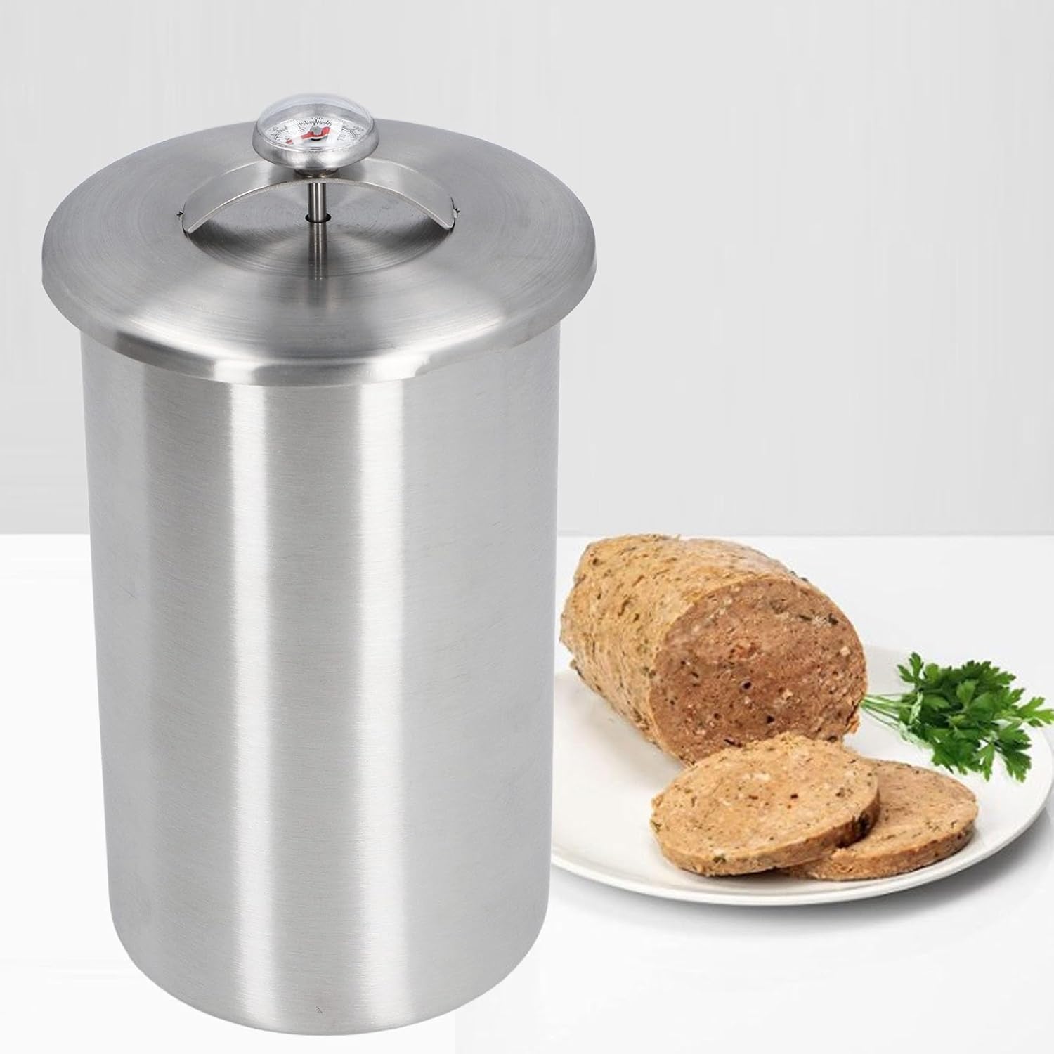 Ham Maker Meat Press Tool, 304 Stainless Steel Round Shape Deli Meat Press Kit Pressure Ham Cooker with Thermometer for Homemade Deli Food