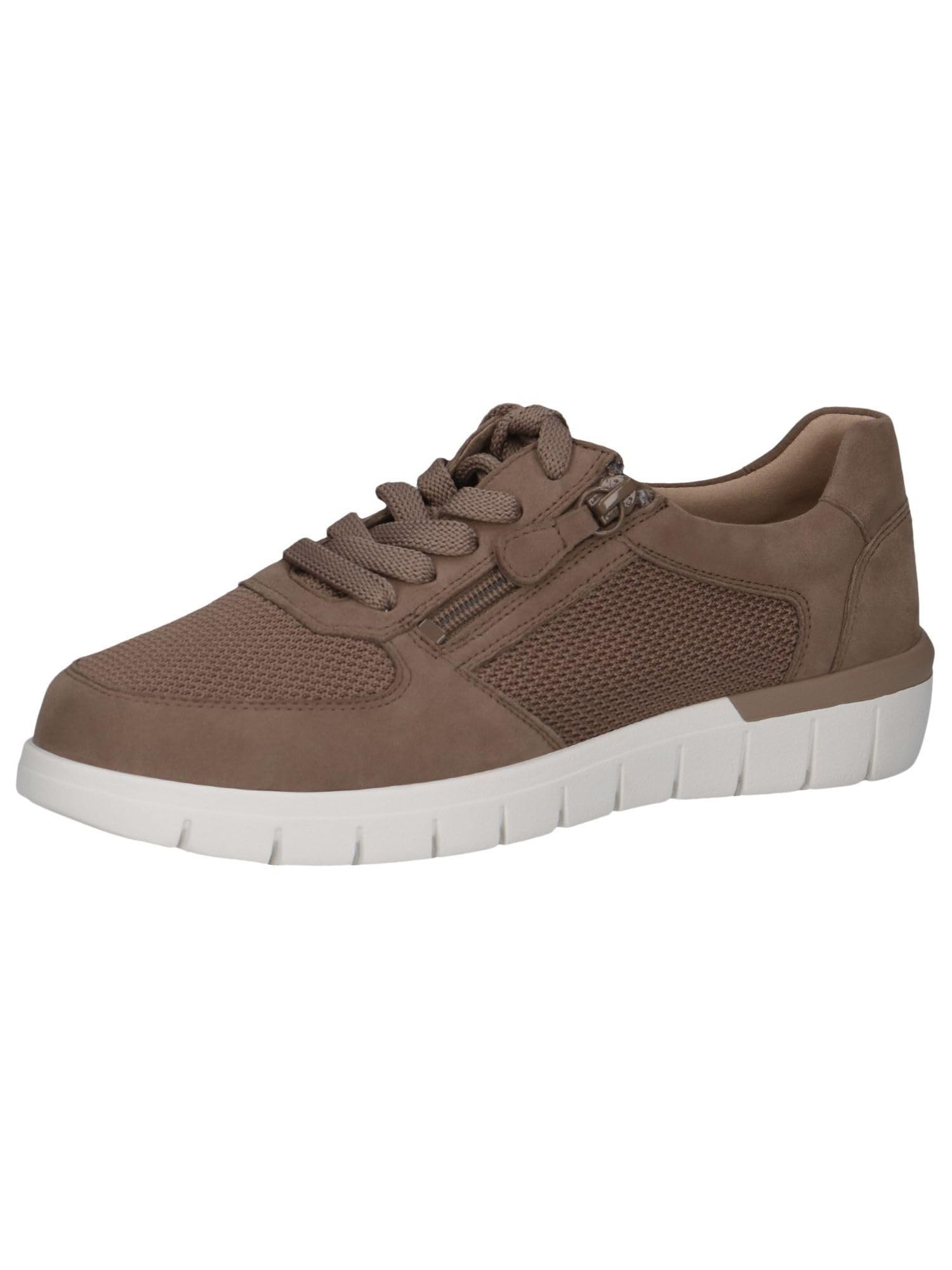 CAPRICE Comfort Women's Flat Sneakers with Zipper Low Top, Brown (Mud Comb), 3.5 UK
