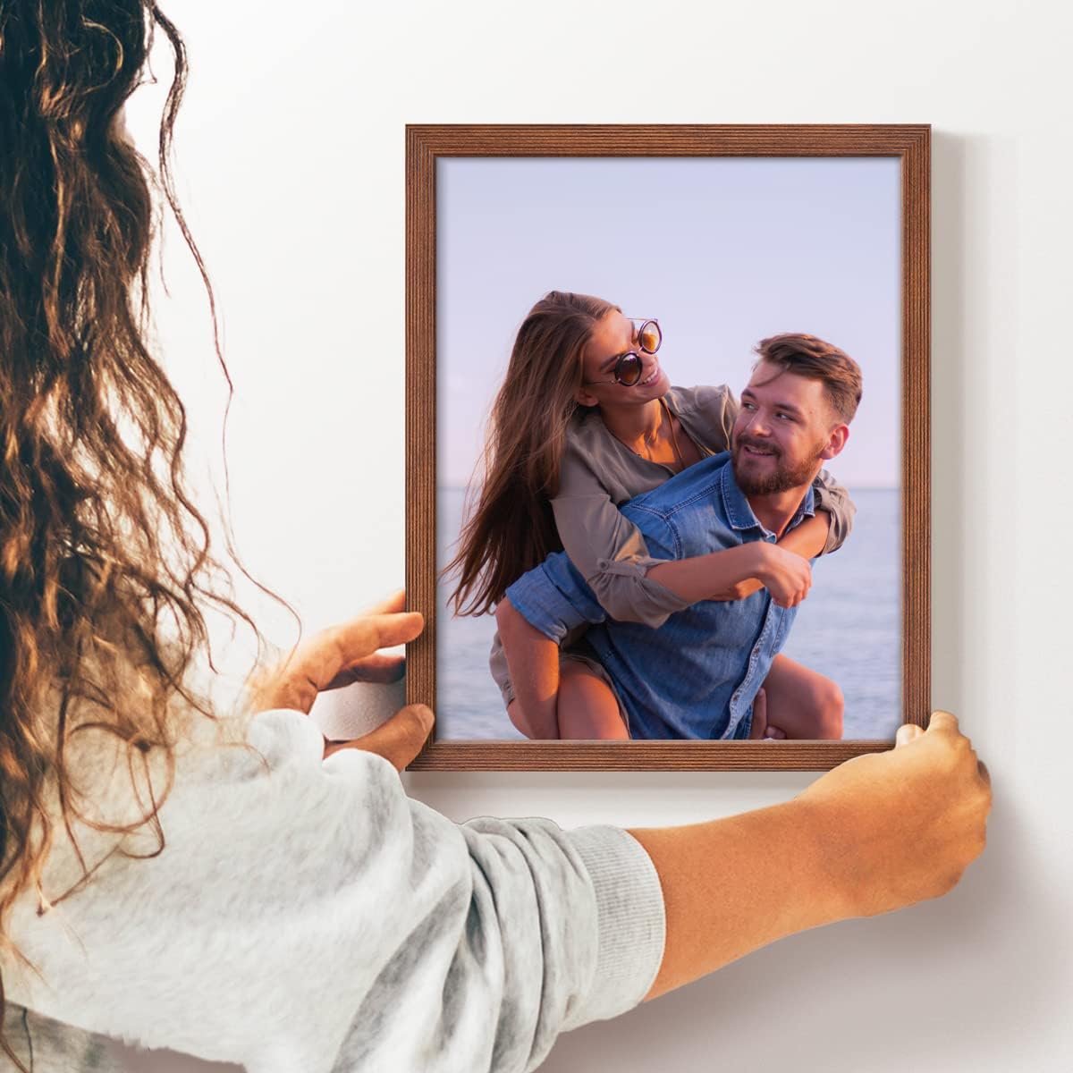 Renditions Gallery 8x10 Custom Photo Prints with Picture Frames. Create Personalized Photos Picture Collage with Peel and Stick Photo Frames for Bedroom, Living Room, and Office. Single, Walnut Frame