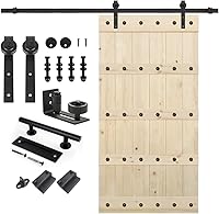 Vista 7 de S&Z TOPHAND 20 pulgadas x 84 pulgadas. Puerta de granero anudada británica sin terminar con kit de herrajes deslizantes de 4 pies/madera