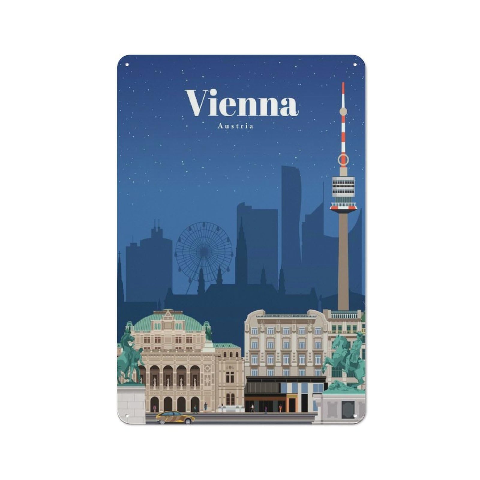 Travel to Vienna Metal Tin Sign for Pet Owners, Birthday, Christmas Or Housewarming Gift, 30x20cm