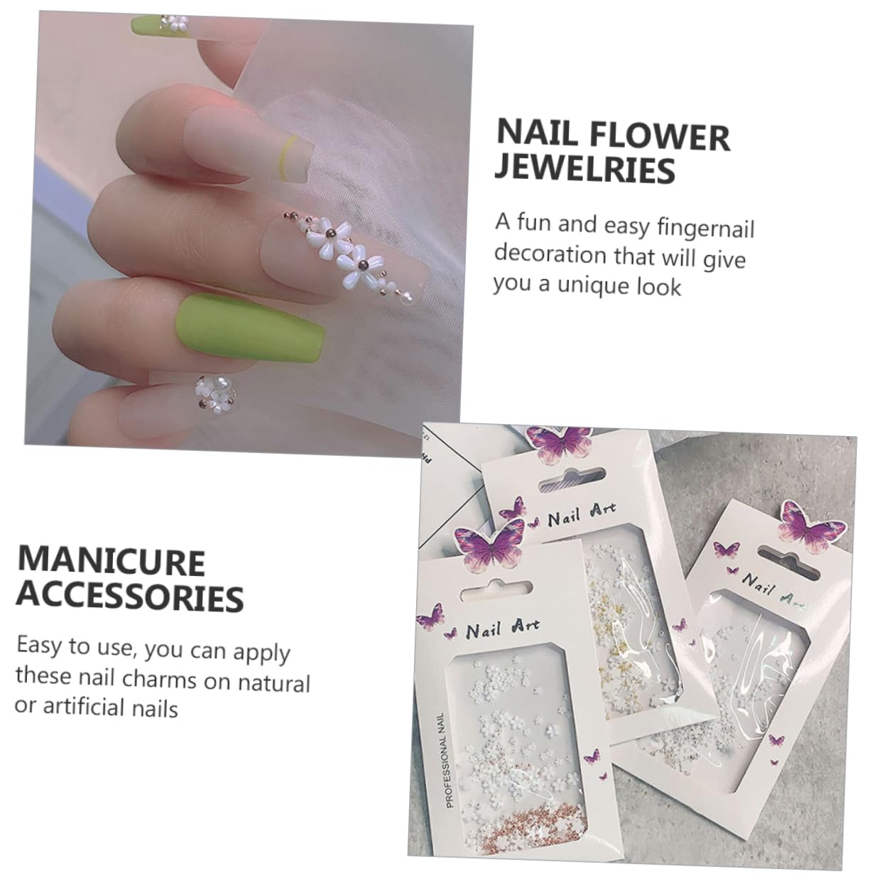 3 Pezzi Unghie con Fiori Accessori per Nail Art Fatti Mano Decorazioni per Manicure Uniche