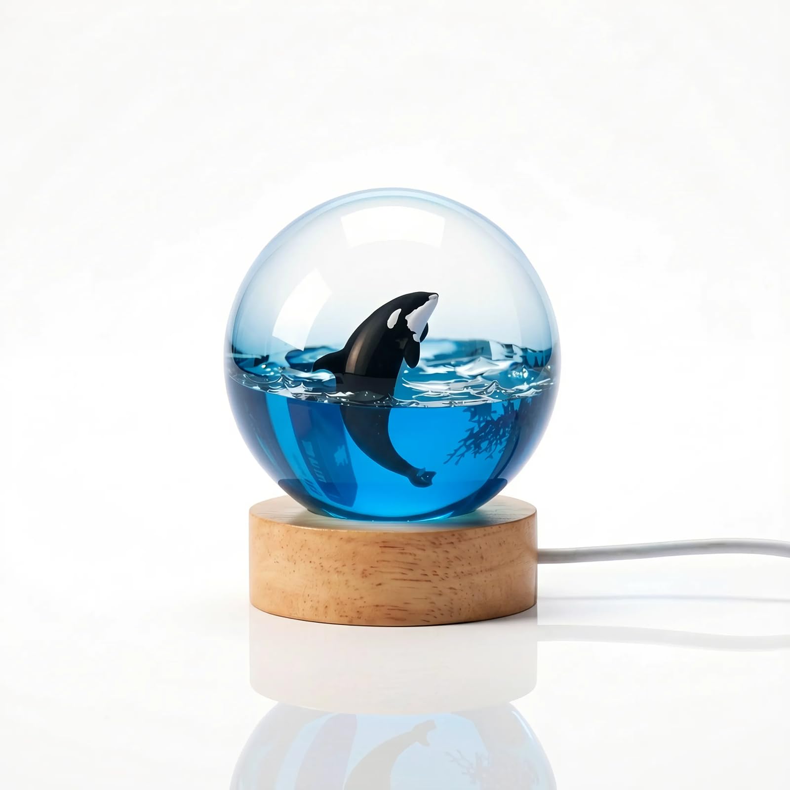 ZZPXMY Ocean Resin Lamp, Marine Animal Crystal Ball Night Light - 3D Manta Ray, Orca, Beluga, Humpback Whale. for Bedroom, Home Decor & Gift Giving（Orca）